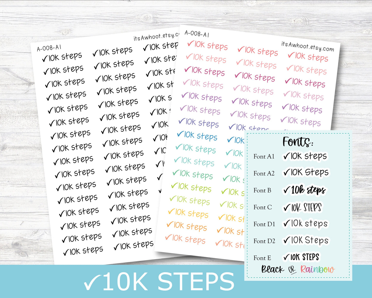 10K STEPS CHECK Script Planner Stickers - Multiple Fonts/Colors Available (A008)