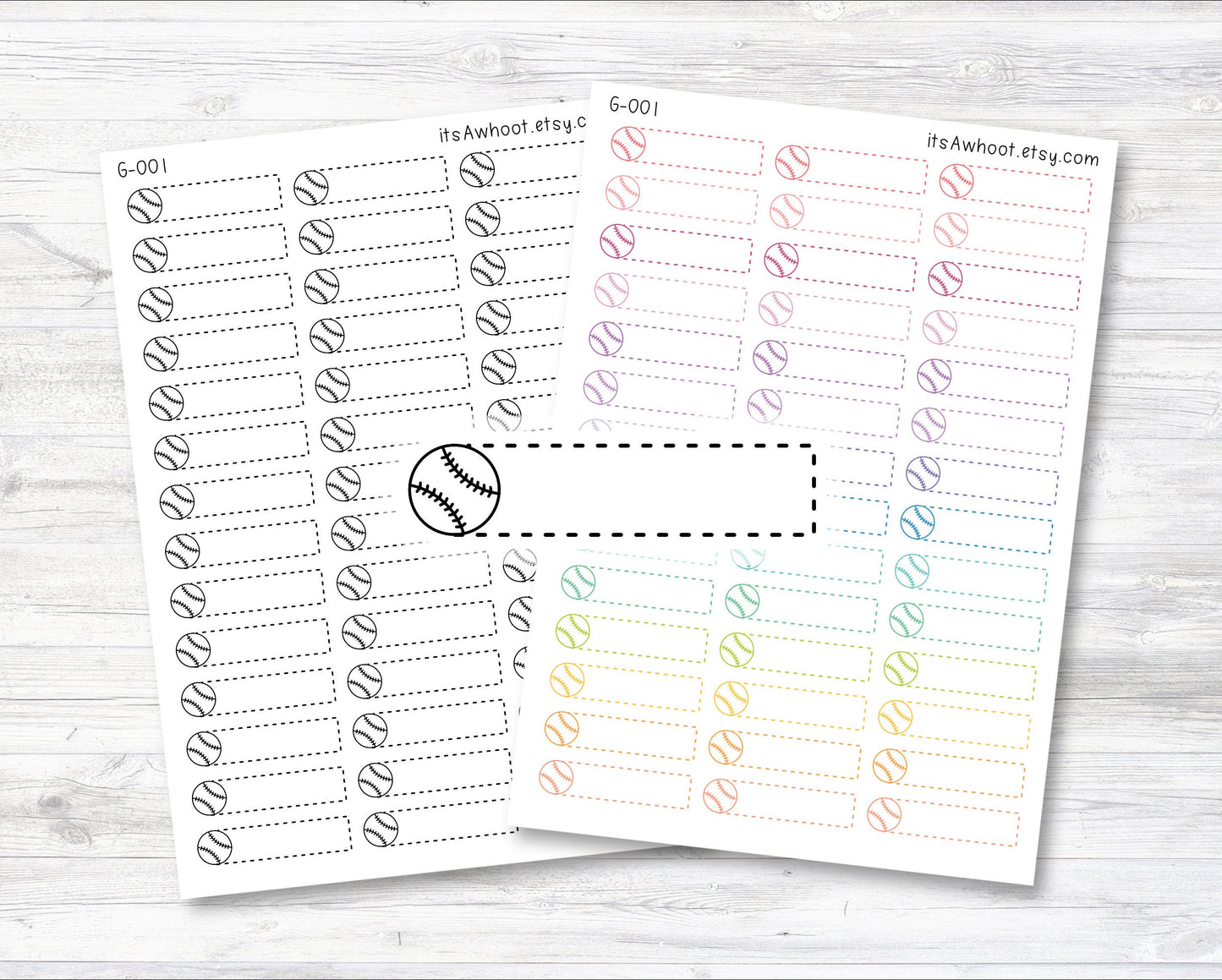 Baseball / Softball Quarter Box Label Planner Stickers - Dash (G001)