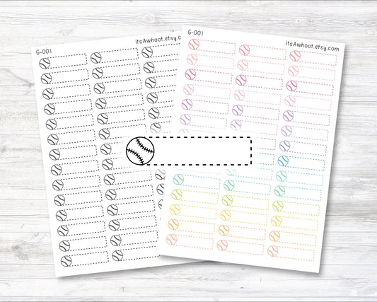 Baseball / Softball Quarter Box Label Planner Stickers - Dash (G001)