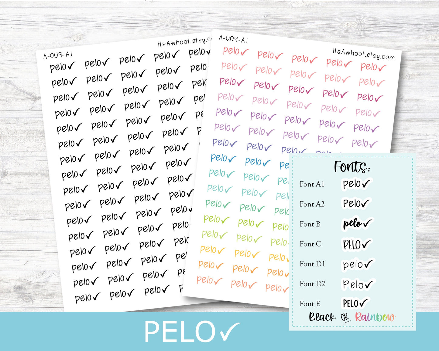 PELO CHECK Script Planner Stickers - Multiple Fonts/Colors Available (A009)