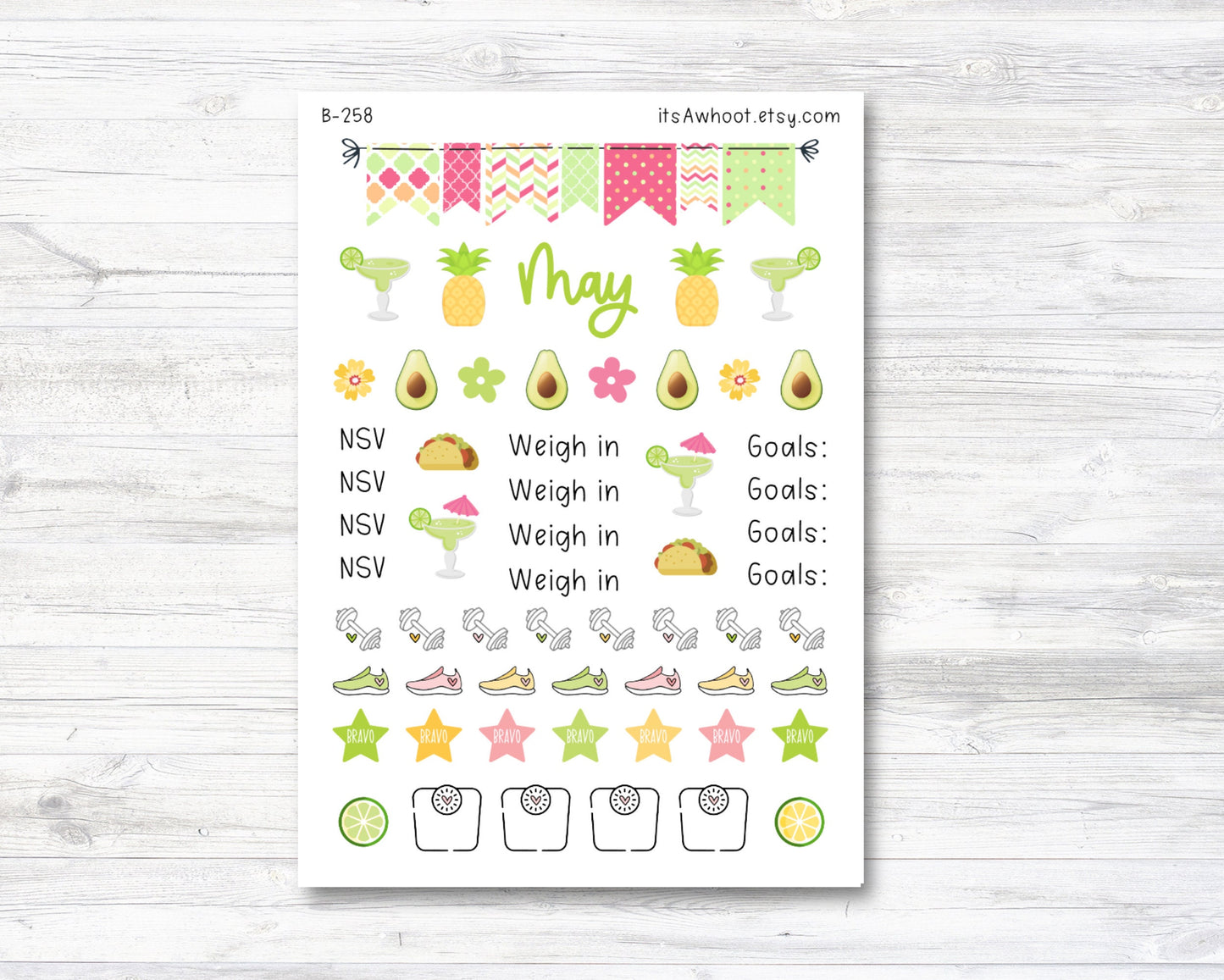 May Stickers, Weight Loss Planner Clipart - Margarita Fiesta (B258-May3)