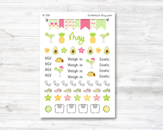May Stickers, Weight Loss Planner Clipart - Margarita Fiesta (B258-May3)
