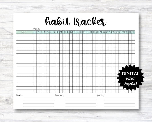Month Habit Tracker Printable, Habit Tracker, Digital Download Habit Tracker - PRINTABLE (N020)