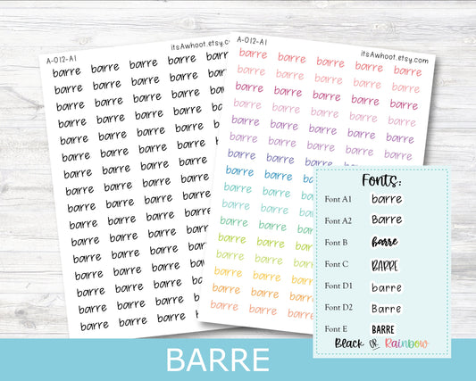 BARRE Script Planner Stickers - Multiple Fonts/Colors Available (A012)