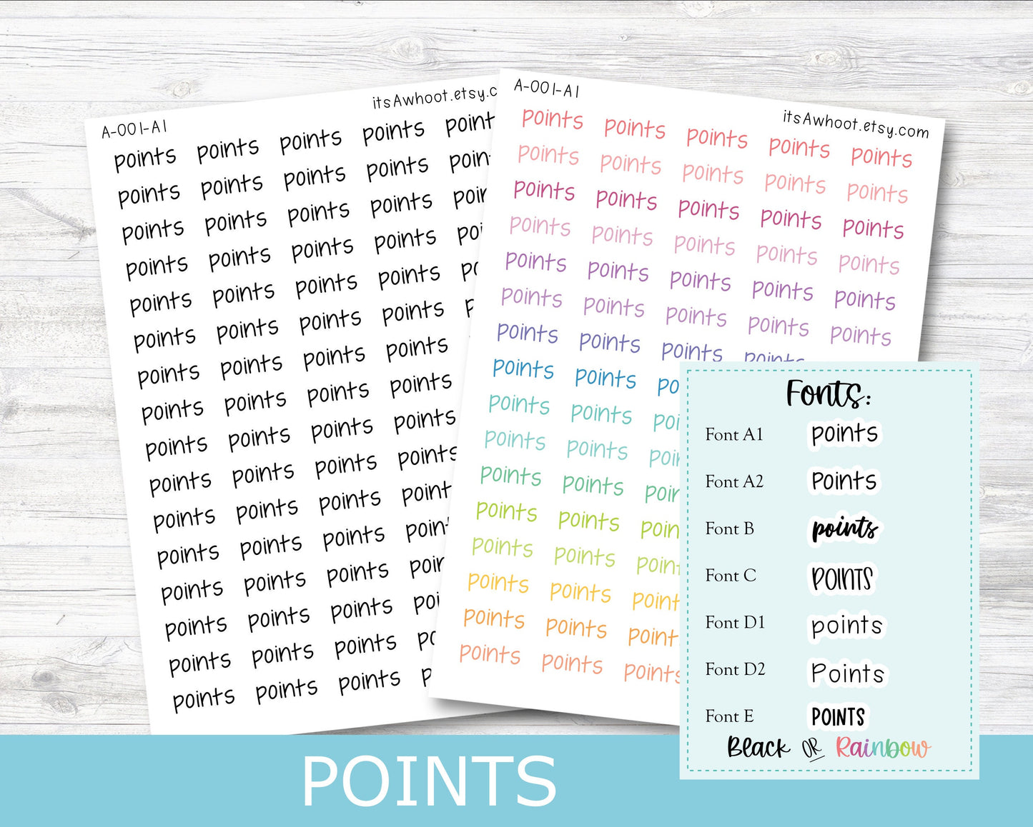 POINTS Script Planner Stickers - Multiple Fonts/Colors Available (A001)