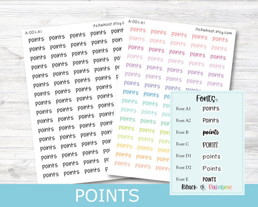 POINTS Script Planner Stickers - Multiple Fonts/Colors Available (A001)