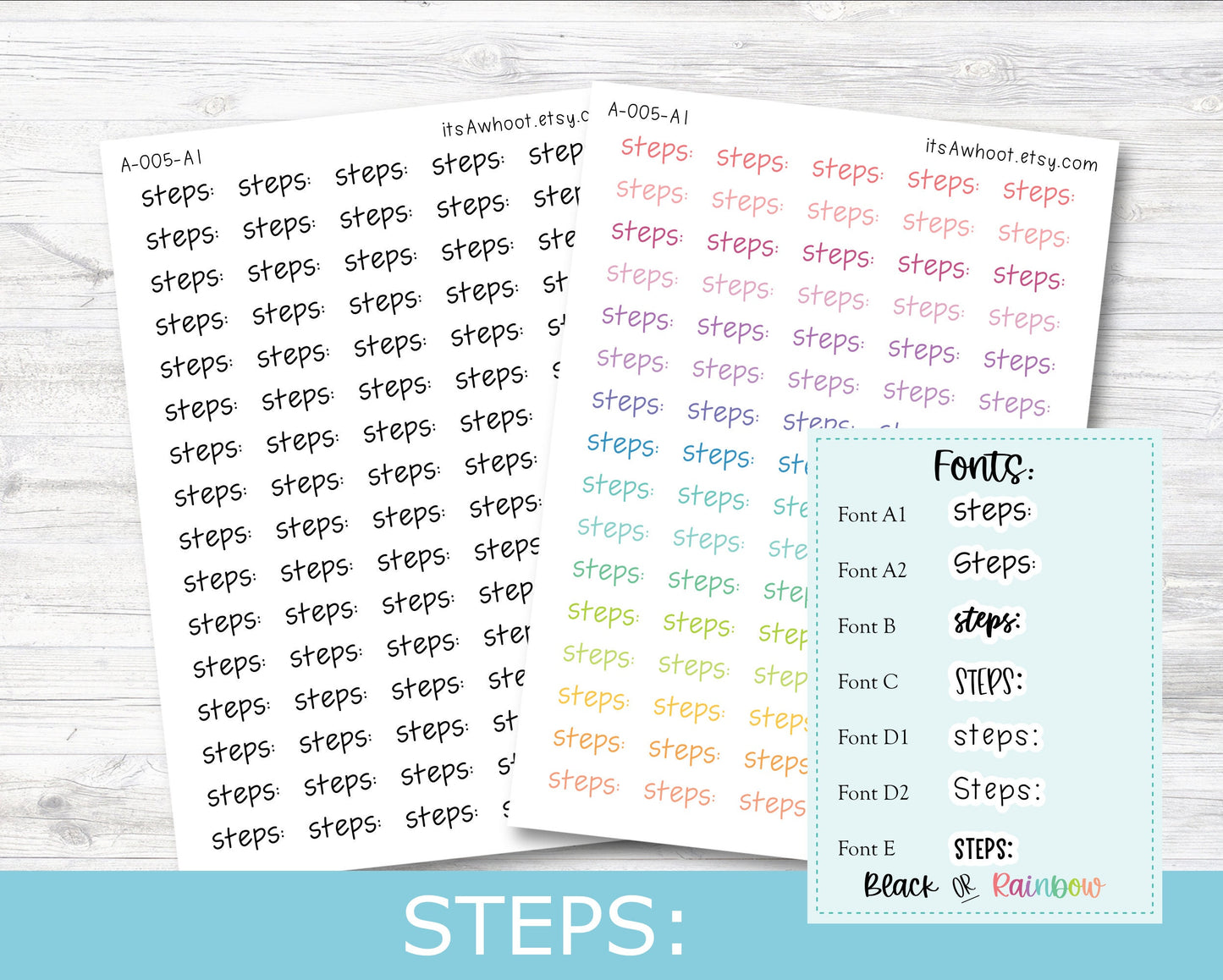 STEPS: Script Planner Stickers - Multiple Fonts/Colors Available (A005)