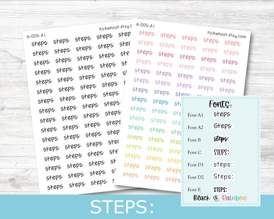 STEPS: Script Planner Stickers - Multiple Fonts/Colors Available (A005)