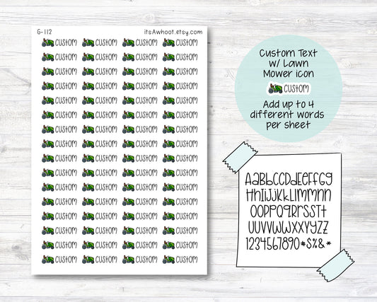 Personalized Script Planner Stickers with Your Custom Text & Lawn Mower Icon, Custom Lawn Mowing Stickers (G112)