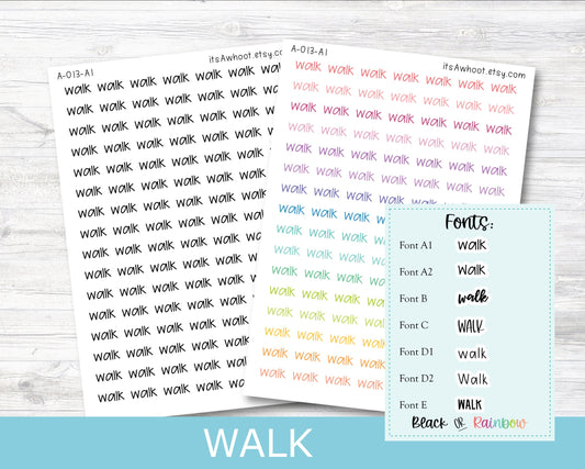 WALK Script Planner Stickers - Multiple Fonts/Colors Available (A013)