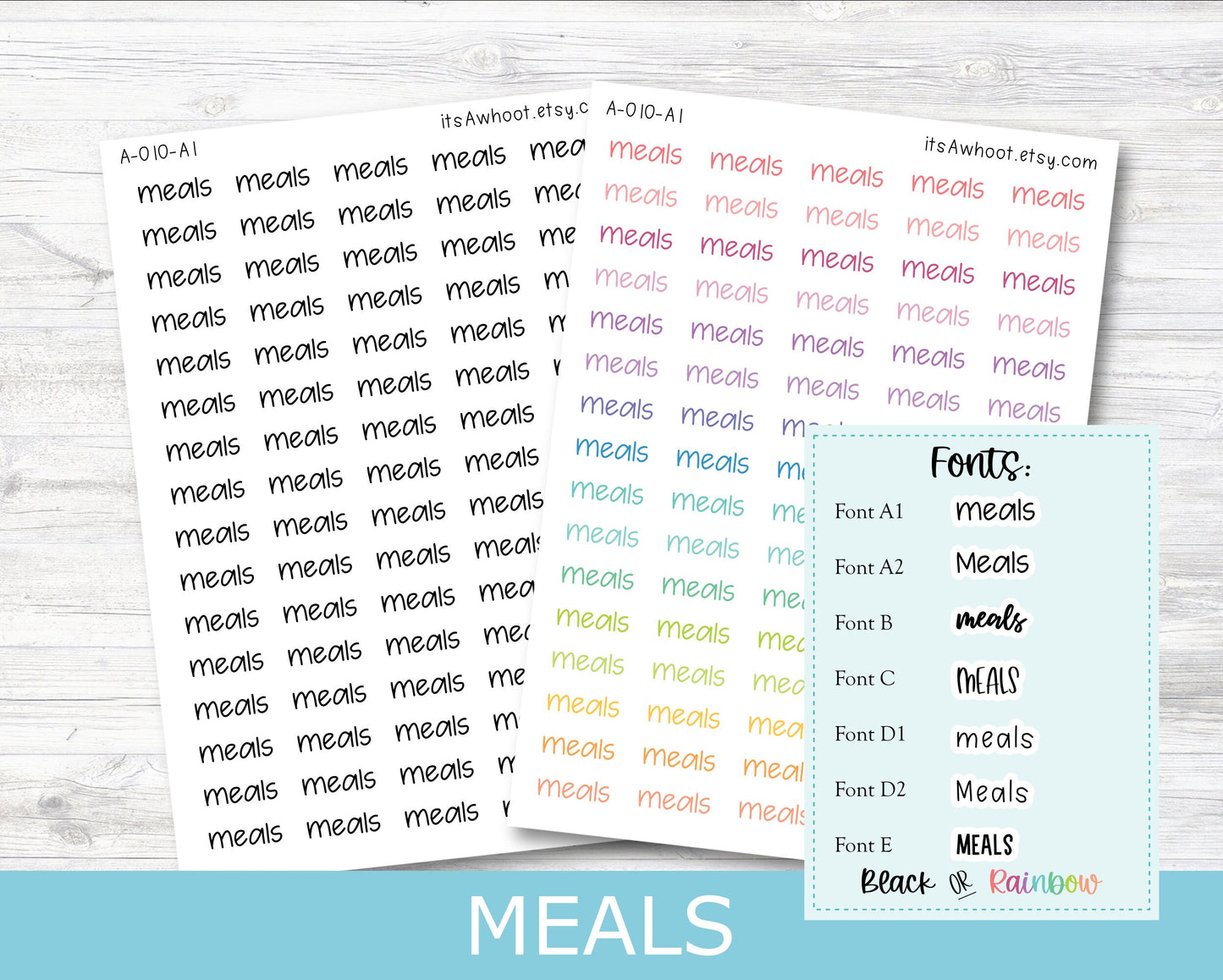 MEALS Script Planner Stickers - Multiple Fonts/Colors Available (A010)