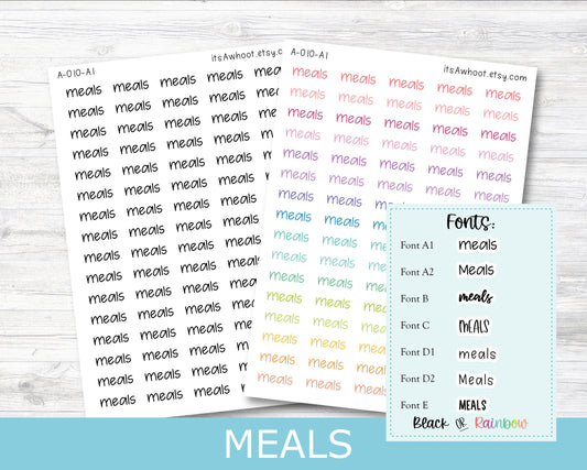 MEALS Script Planner Stickers - Multiple Fonts/Colors Available (A010)