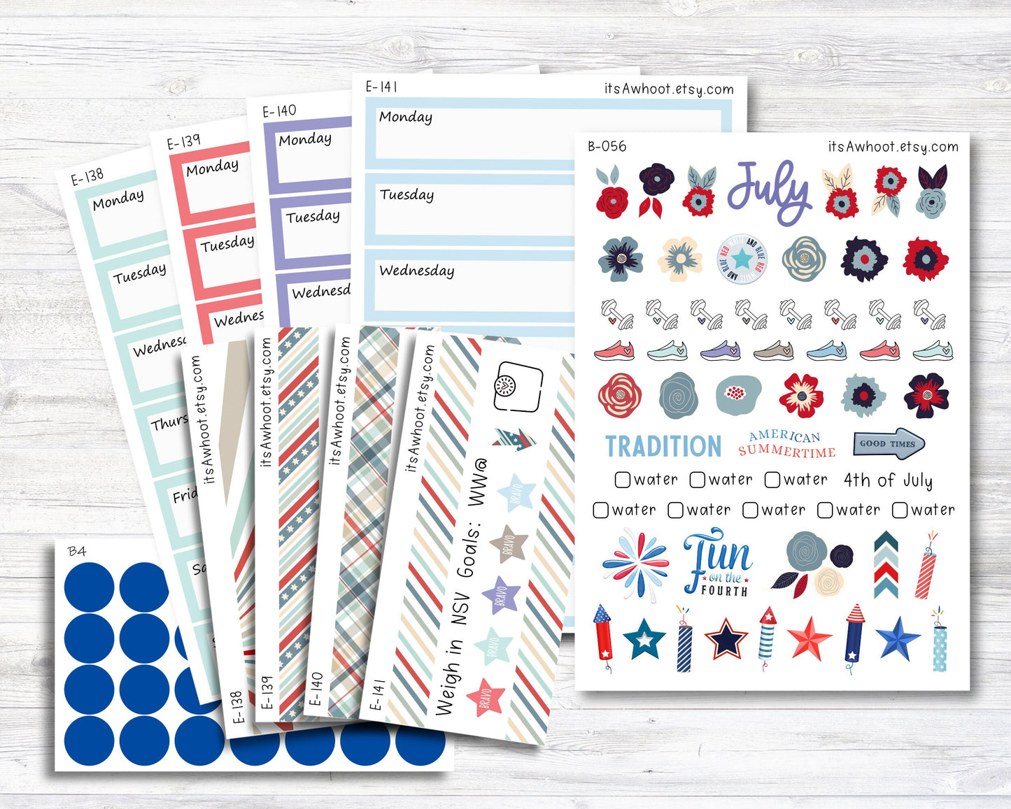 July Kit, Independence Day, Weight Loss Planner Stickers  (B056-July3)