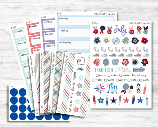 July Kit, Independence Day, Weight Loss Planner Stickers  (B056-July3)