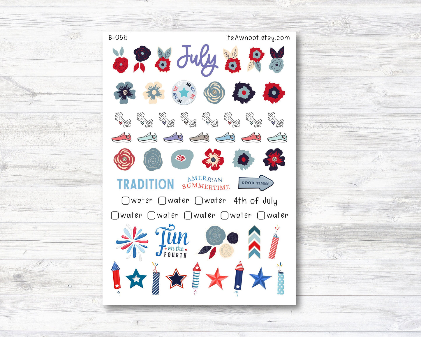 July Kit, Independence Day, Weight Loss Planner Stickers  (B056-July3)