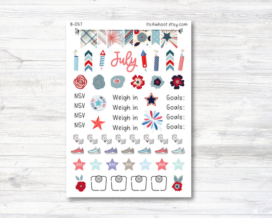 July Stickers, Weight Loss Planner Clipart - Independence Day (B057-July3)