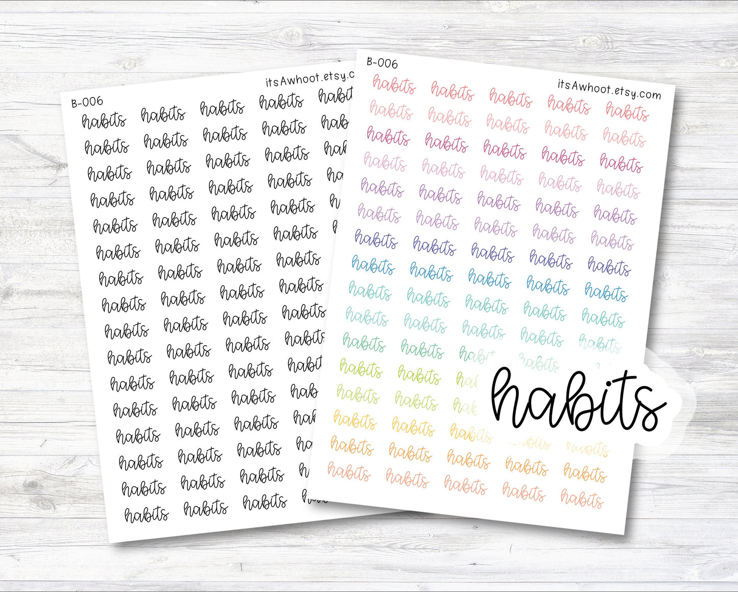 Habits Script Stickers, Habits Planner Stickers (B006)