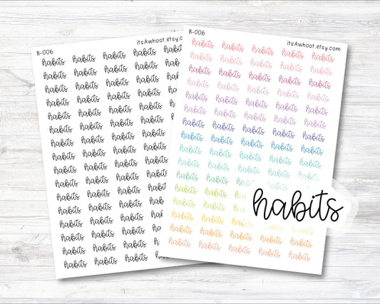 Habits Script Stickers, Habits Planner Stickers (B006)