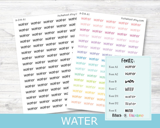 WATER Script Planner Stickers - Multiple Fonts/Colors Available (A014)