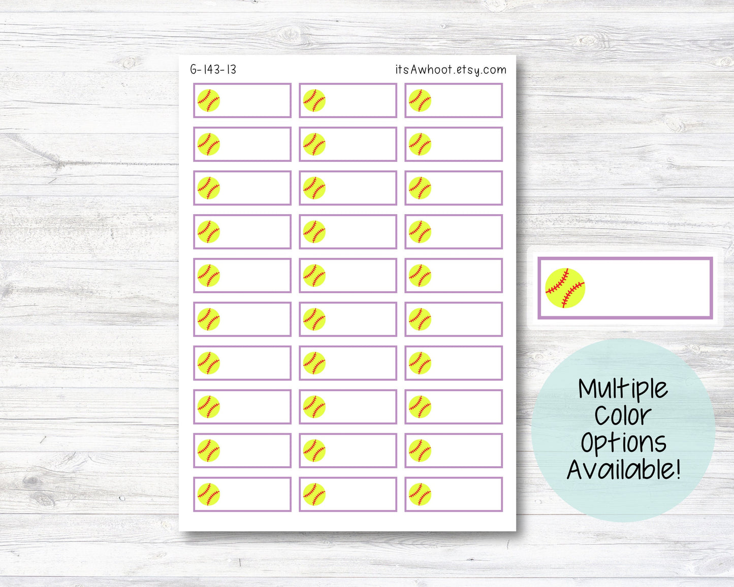 Softball Box Label Planner Stickers (G143)