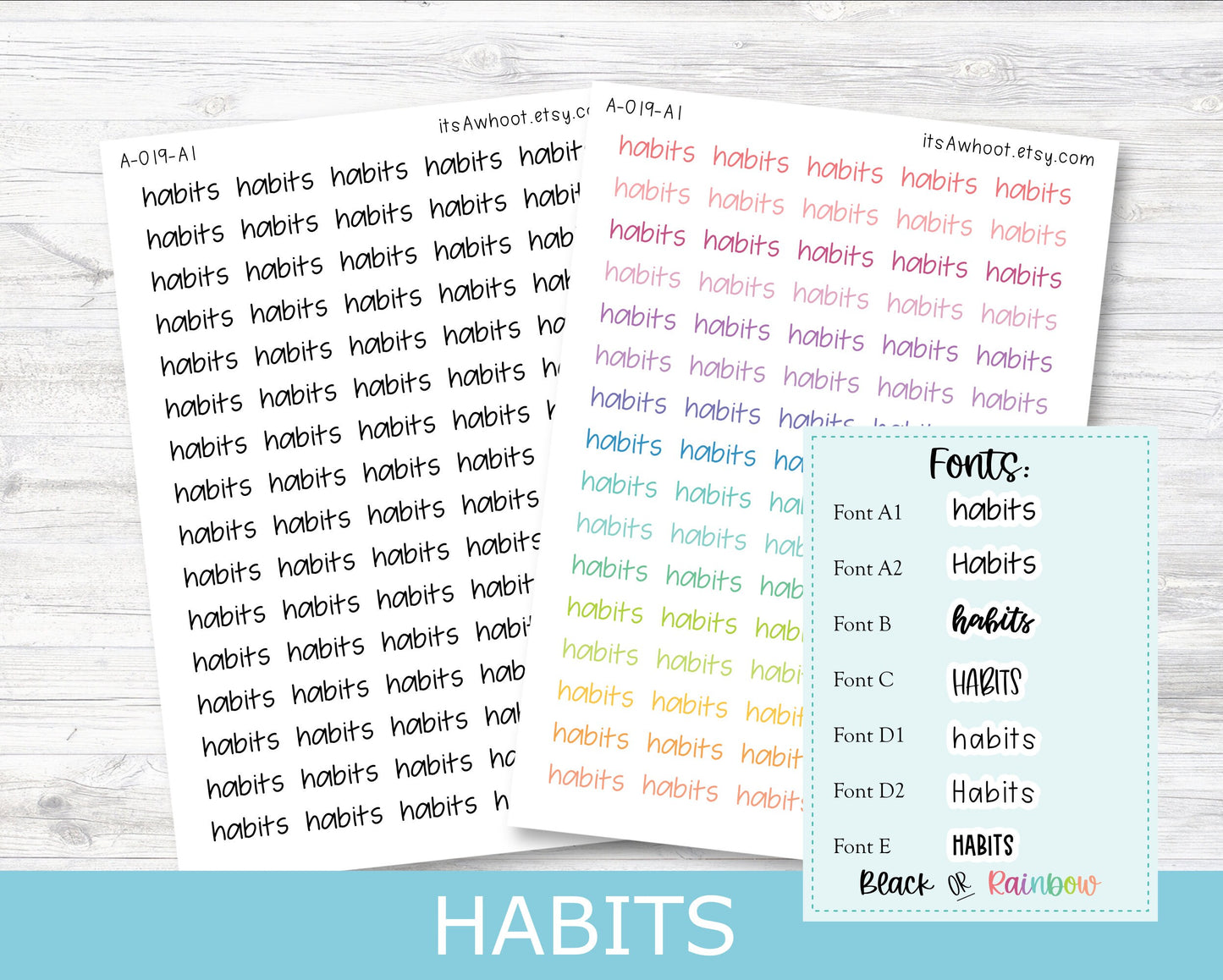 HABITS Script Planner Stickers - Multiple Fonts/Colors Available (A019)