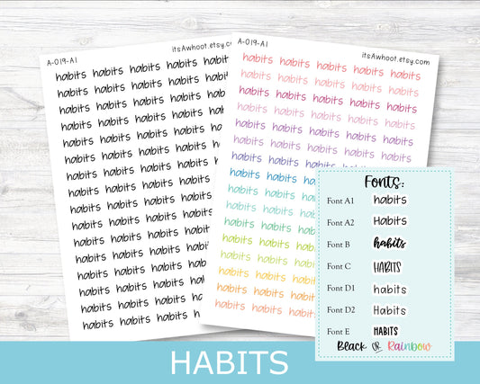 HABITS Script Planner Stickers - Multiple Fonts/Colors Available (A019)