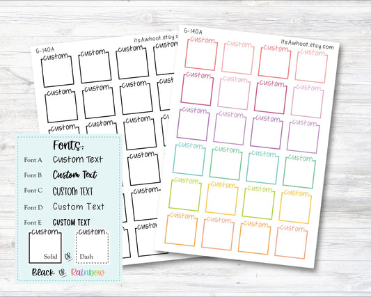 Personalized Script Box Label Planner Stickers with Your Custom Text - 1" x 1" (G140)