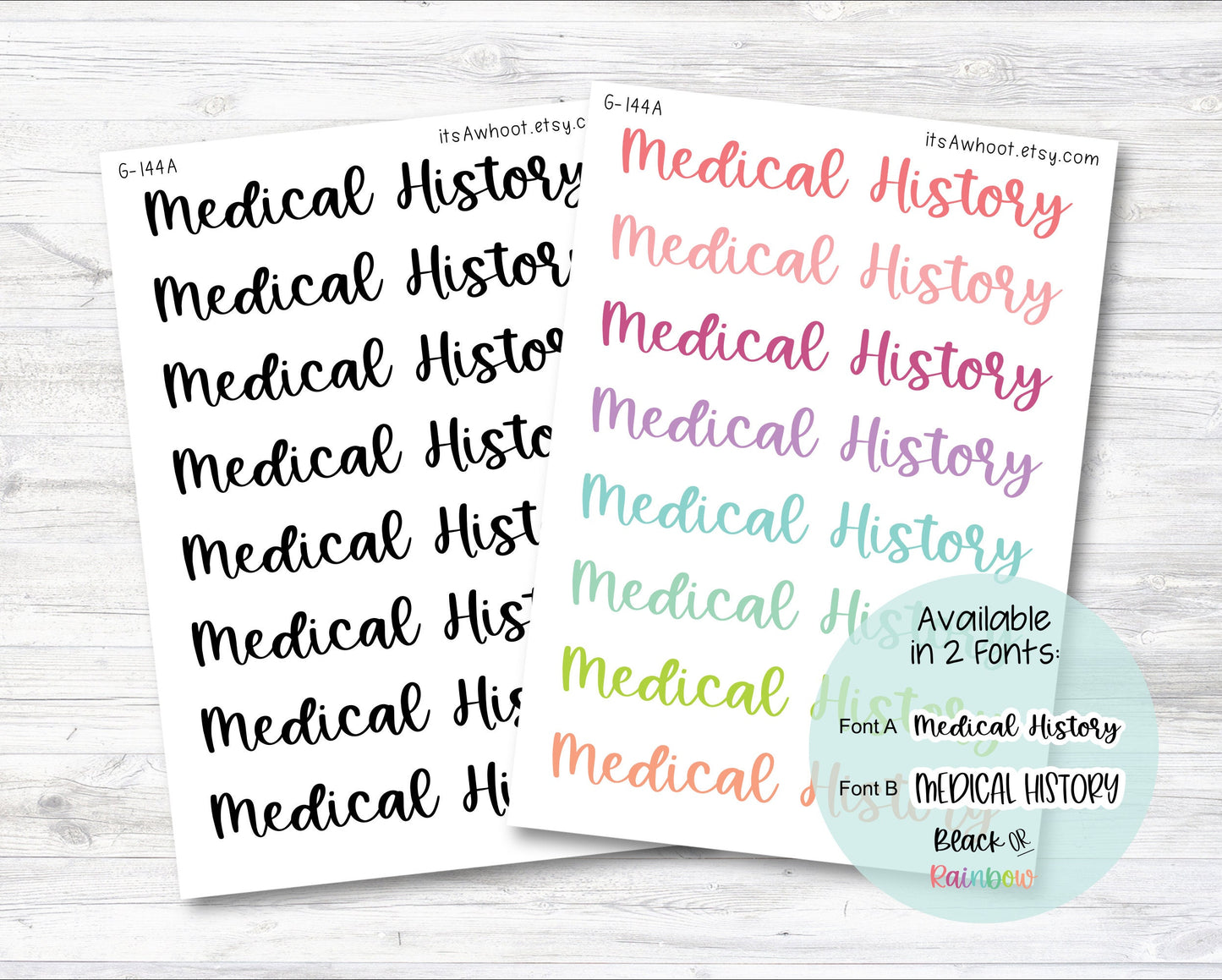 Medical History Script Stickers, Medical History Planner Stickers - Large (G144)