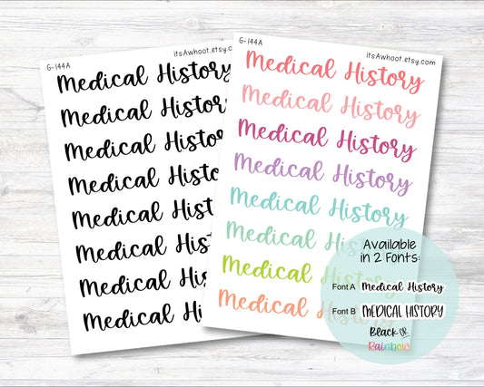 Medical History Script Stickers, Medical History Planner Stickers - Large (G144)