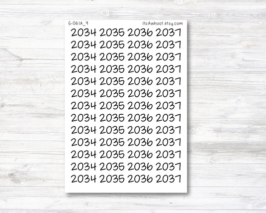 Year Script Planner Stickers - 2034-2037 / 2034, 2035, 2036, 2037 Stickers (G061_9)