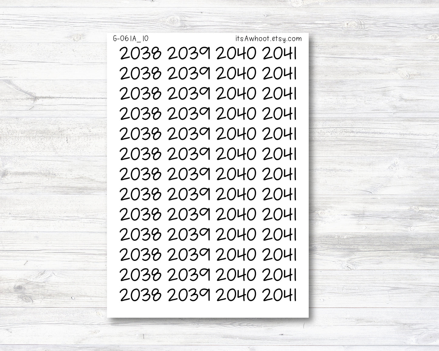 Year Script Planner Stickers - 2038-2041 / 2038, 2039, 2040, 2041 Stickers (G061_10)