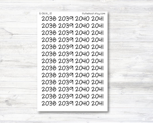 Year Script Planner Stickers - 2038-2041 / 2038, 2039, 2040, 2041 Stickers (G061_10)