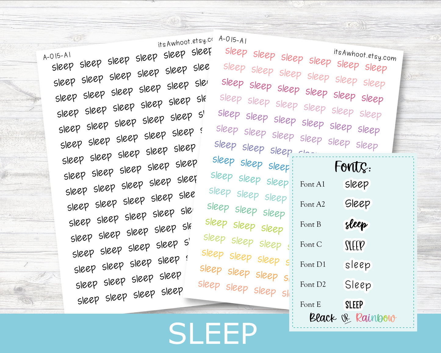 SLEEP Script Planner Stickers - Multiple Fonts/Colors Available (A015)