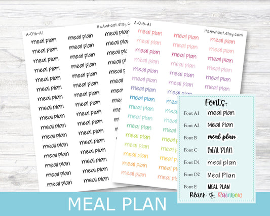 MEAL PLAN Script Planner Stickers - Multiple Fonts/Colors Available (A016)