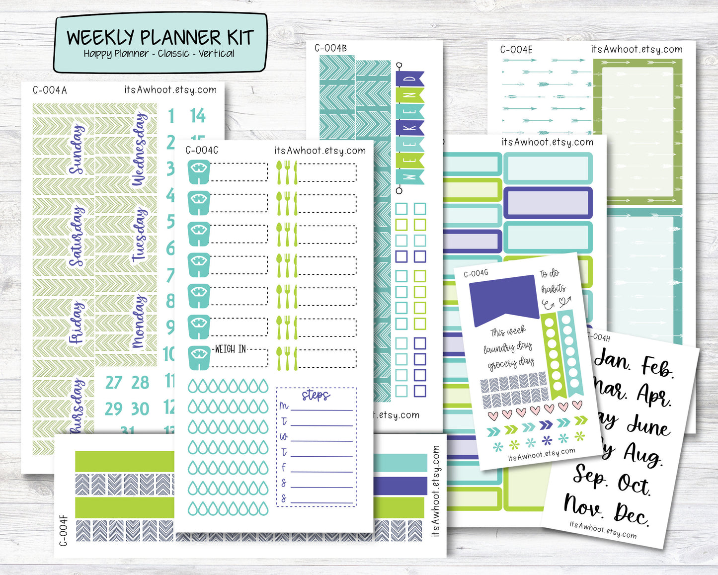 WEEKLY Kit Planner Stickers - "Double Arrow" - Happy Planner CLASSIC - Vertical (C004)