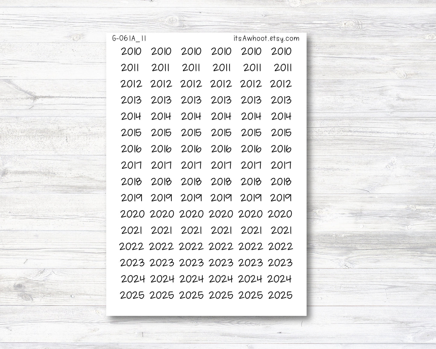 Year Script Planner Stickers - 2010 - 2025 Stickers - SMALL (G061_11)