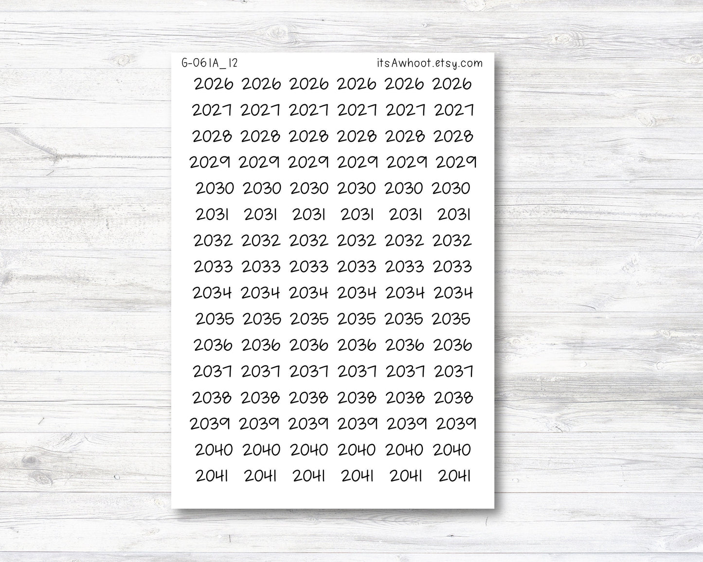 Year Script Planner Stickers - 2026 - 2041 Stickers - SMALL (G061_12)