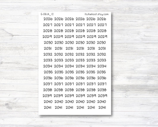 Year Script Planner Stickers - 2026 - 2041 Stickers - SMALL (G061_12)