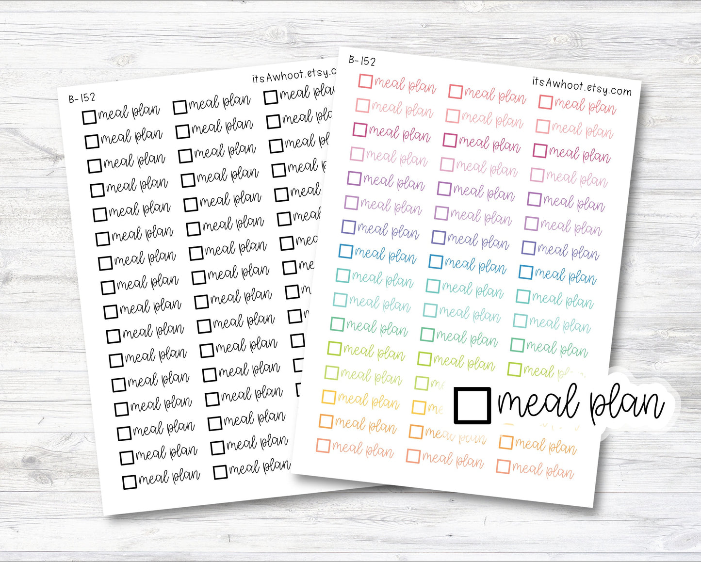 Meal Plan Stickers, Meal Plan Planner Stickers with Checkbox (B152)