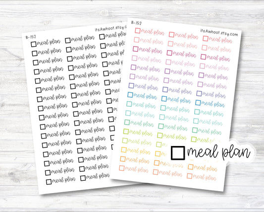 Meal Plan Stickers, Meal Plan Planner Stickers with Checkbox (B152)