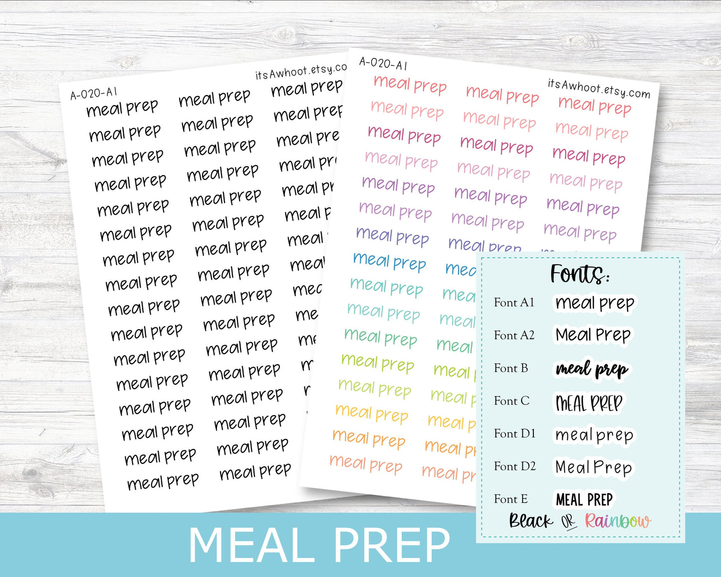 MEAL PREP Script Planner Stickers - Multiple Fonts/Colors available (A020)