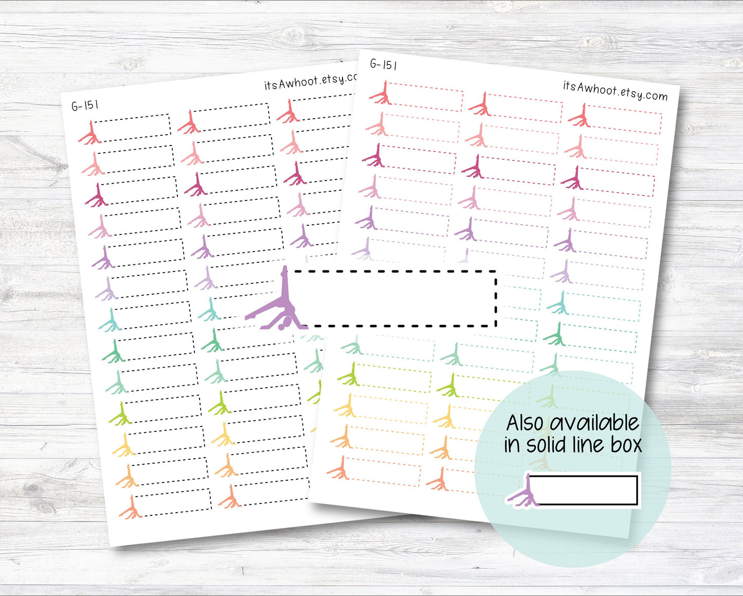 Gymnastics / Tumbling Quarter Box Label Planner Stickers - Dash or Solid (G151)