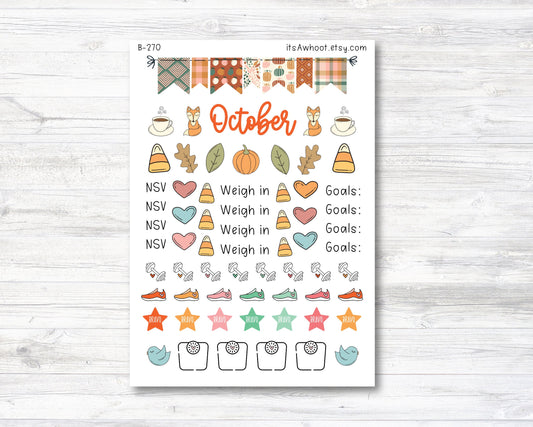 October Stickers, Weight Loss Planner Clipart - Boho Fall (B270-October3)