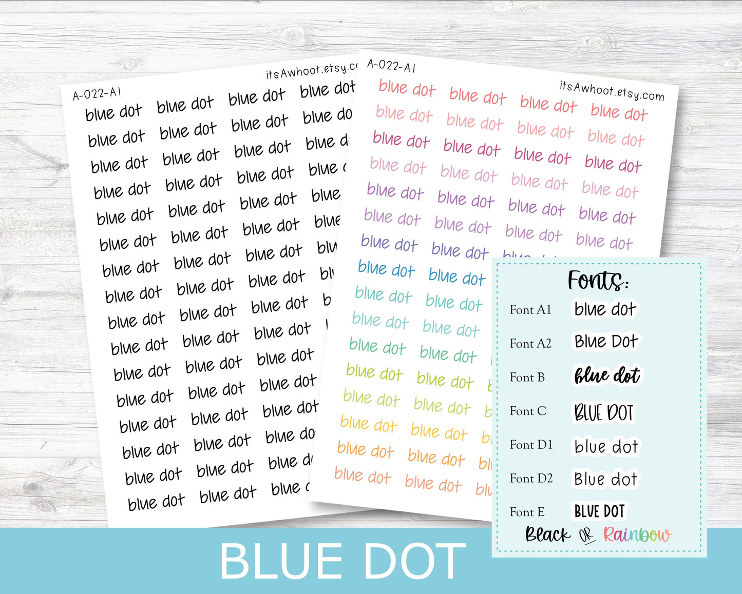 BLUE DOT Script Planner Stickers - Multiple Fonts/Colors Available (A022)