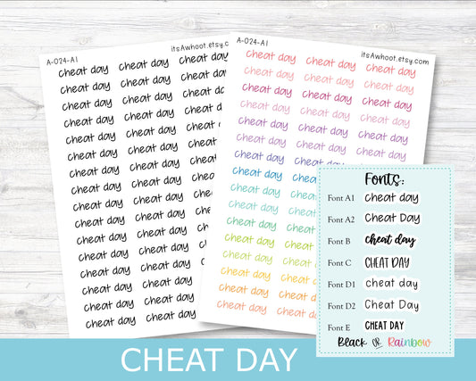 CHEAT DAY Script Planner Stickers - Multiple Fonts/Colors Available (A024)
