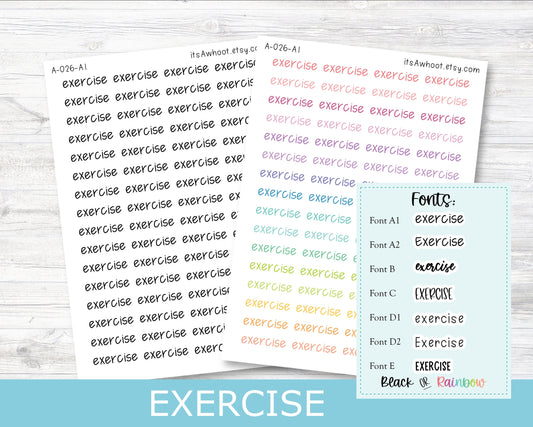 EXERCISE Script Planner Stickers - Multiple Fonts/Colors Available (A026)