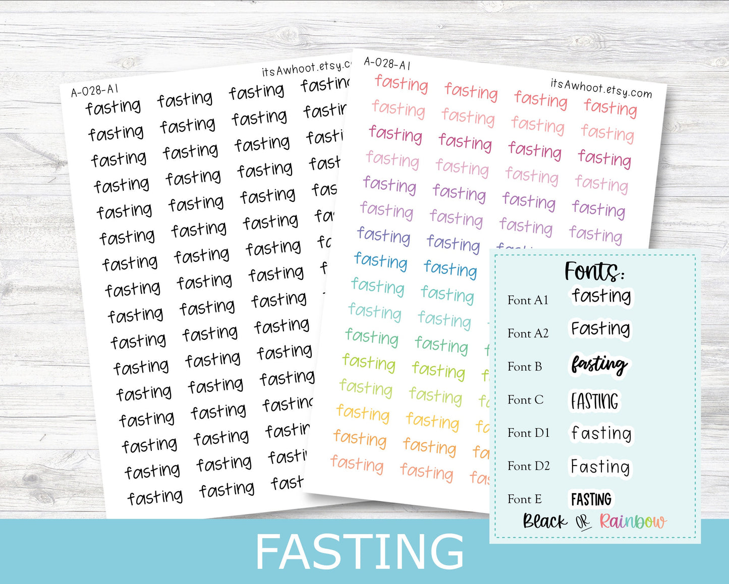 FASTING Script Planner Stickers - Multiple Fonts/Colors Available (A028)