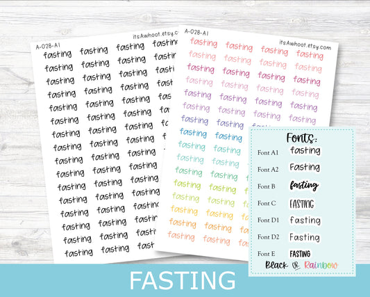 FASTING Script Planner Stickers - Multiple Fonts/Colors Available (A028)