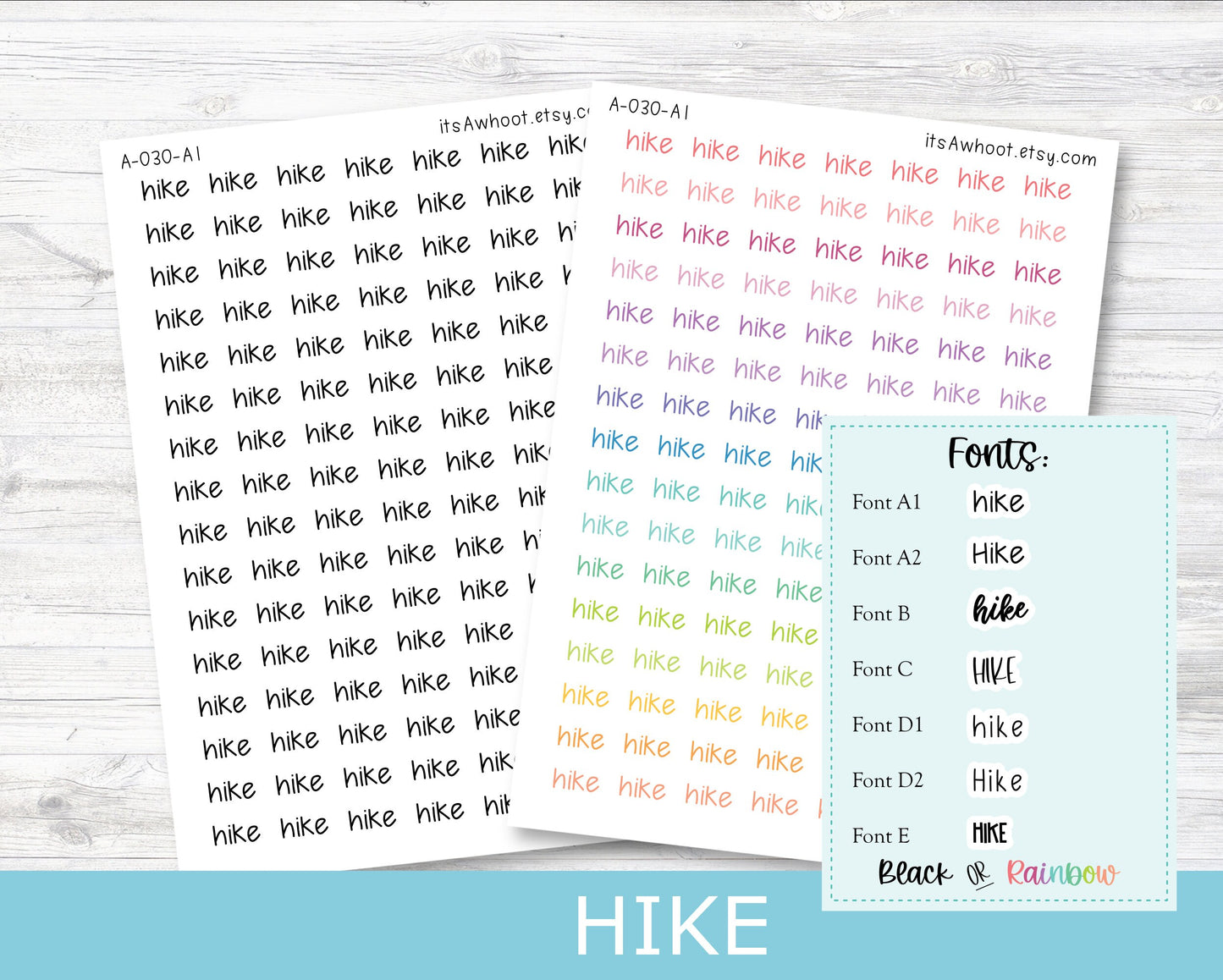 HIKE Script Planner Stickers - Multiple Fonts/Colors Available (A030)