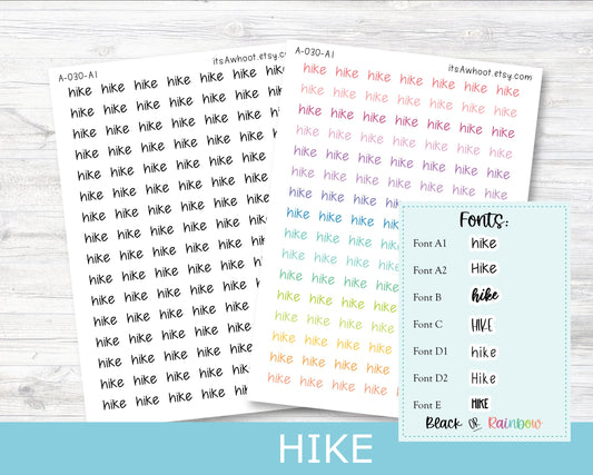 HIKE Script Planner Stickers - Multiple Fonts/Colors Available (A030)
